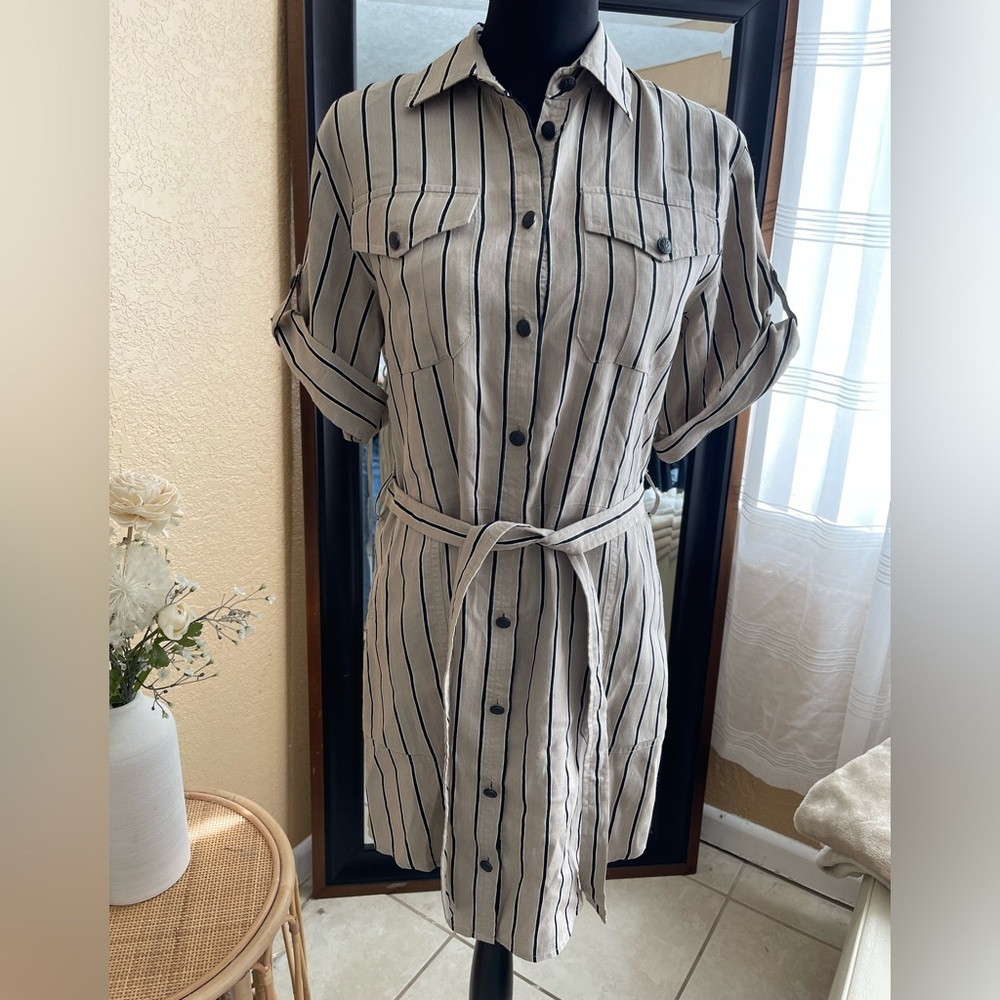 Rag & Bone Roxanne utility Dress linen blend belt 
Striped Beige Black SIZE S - Picture 11 of 16